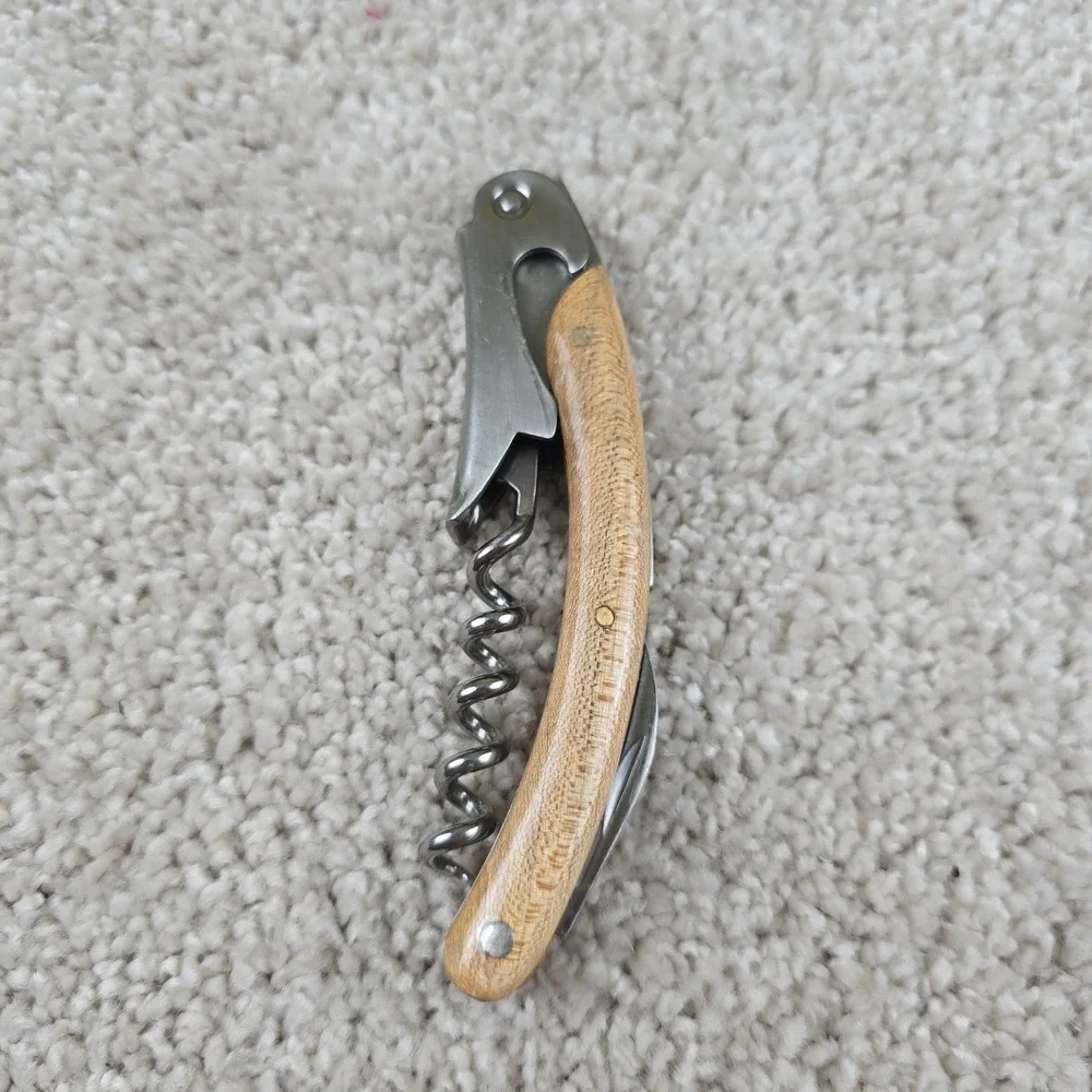 Unbranded Waiters Corkscrew Brown Wood Handle Stainless Steel Wine Bottle Opener